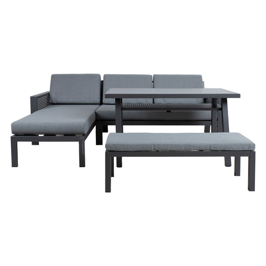 Garden furniture set DELGADO corner sofa, table and bench / Gray 