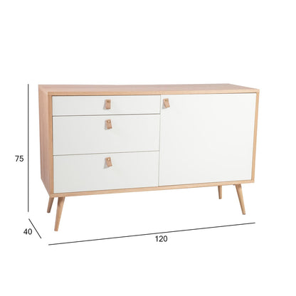 Chest of drawers HELENA WHITE 120x40xH75cm, natural/white