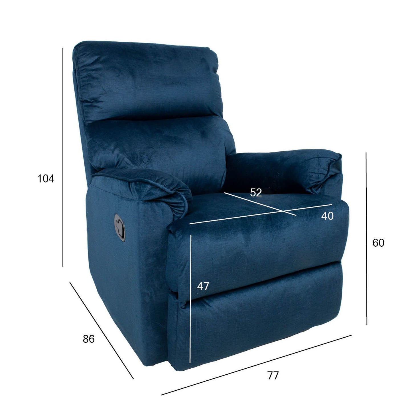 Lounge chair GUSTAV with manual mechanism, dark blue velvet 