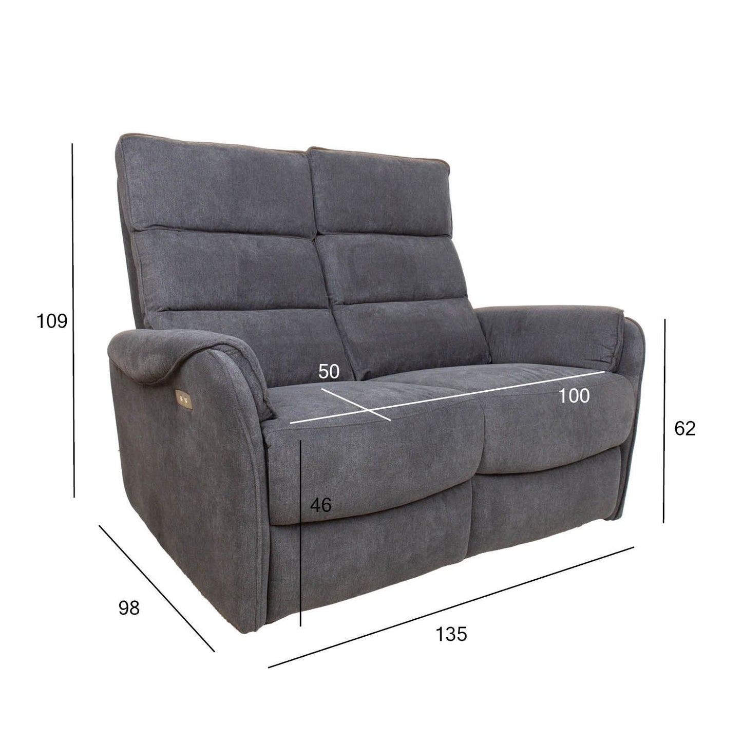 Regliner Sofa BOWERS 2-seater, electric, bluish gray