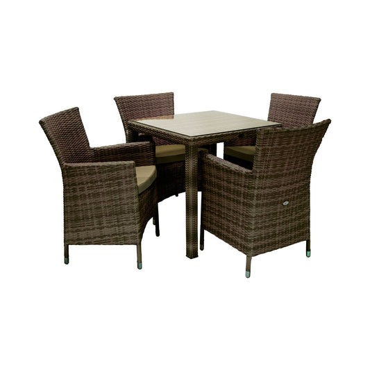 Garden furniture set WICKER table and 4 chairs, dark brown