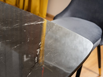 Table CYRYL BLACK STONE EFFECT/BLACK/GOLD FRAME 140X80