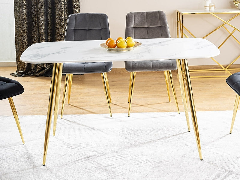 Стол CERES WHITE MARBLE EFFECT TABLE/GOLD FRAME 140X80