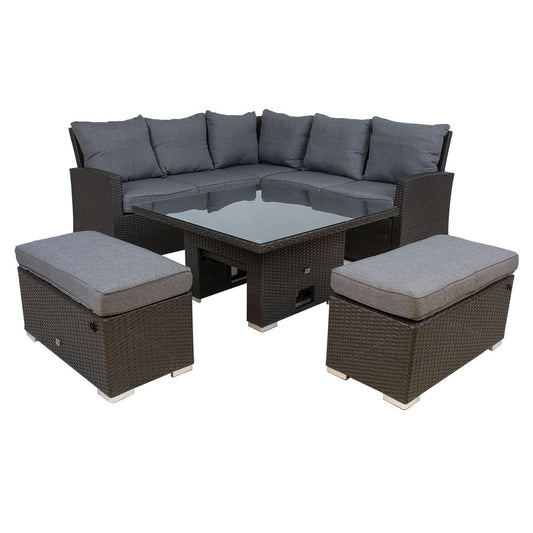 Garden furniture set MADRID corner sofa, table and 2 ottomans / Brown