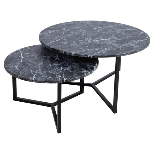 Coffee table AKIRA 2 piece set D80xH45cm, D60xH37cm, dark gray