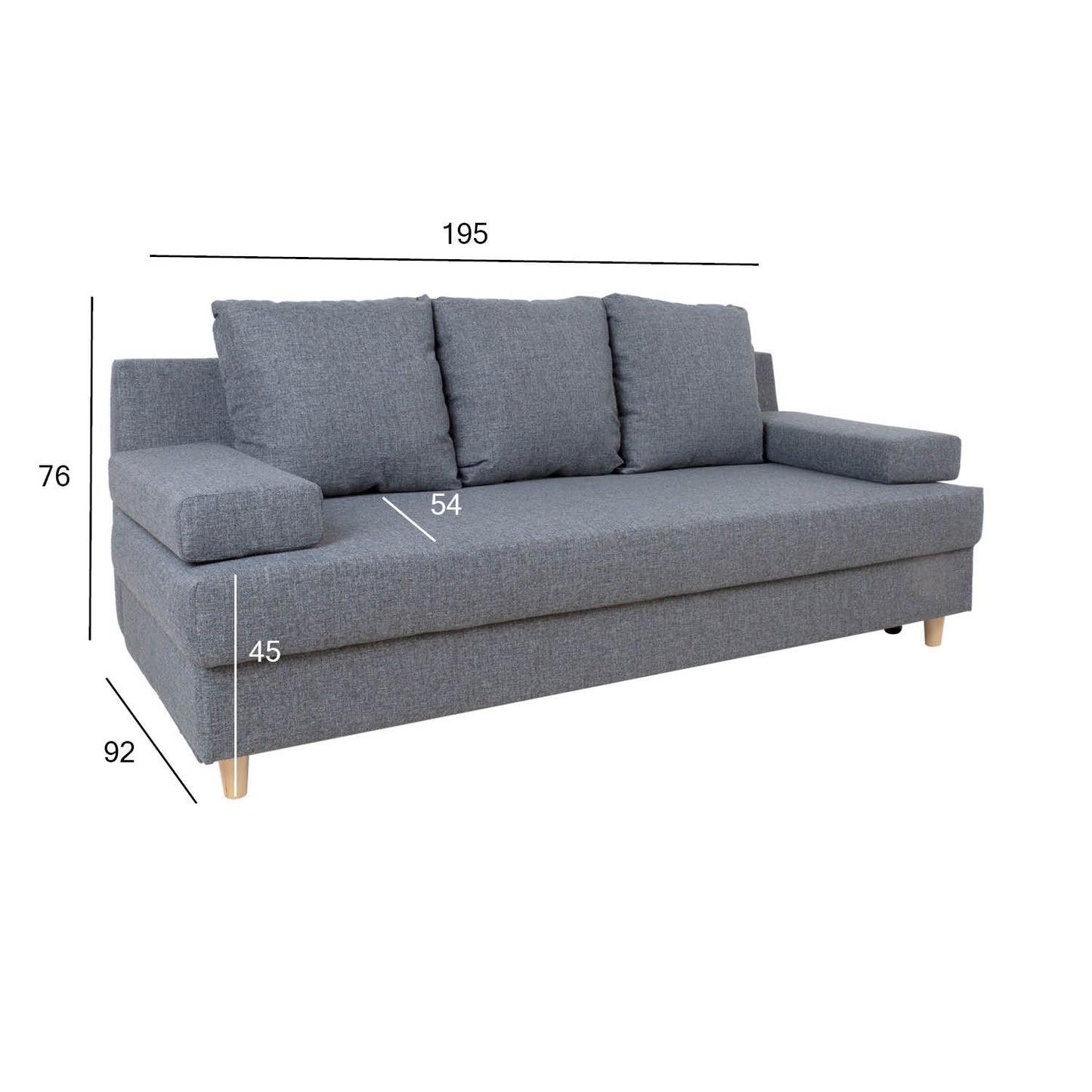 Sofa-bed VILLA with storage box, gray