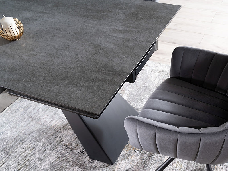 Table SALVADORE CERAMIC GRAY MARBLE/BLACK MATTE (180-260)X90