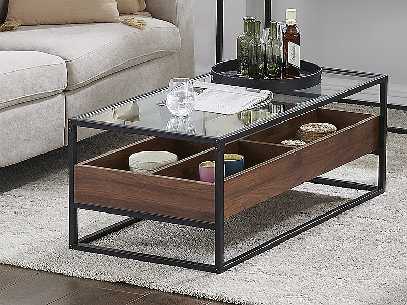 Coffee table HARMONY TRANSPARENT+WALNUT/BLACK 110X55