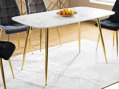 Table CERES WHITE MARBLE EFFECT TABLE/GOLD FRAME 140X80