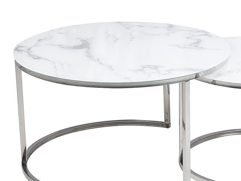 Coffee table ATLANTA B WHITE MARBLE EFFECT / CHROME (SET)