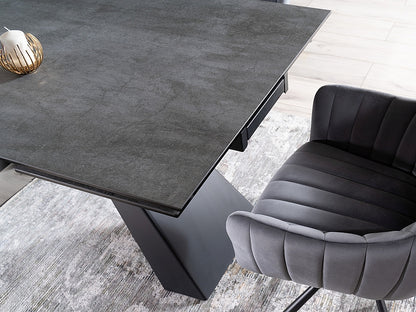 Стол SALVADORE CERAMIC GREY MARBLE/BLACK MATTE (160-240)X90