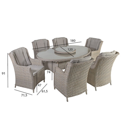 Garden furniture set PACIFIC table and 6 chairs, 180x120xH74cm, color: grey/beige 