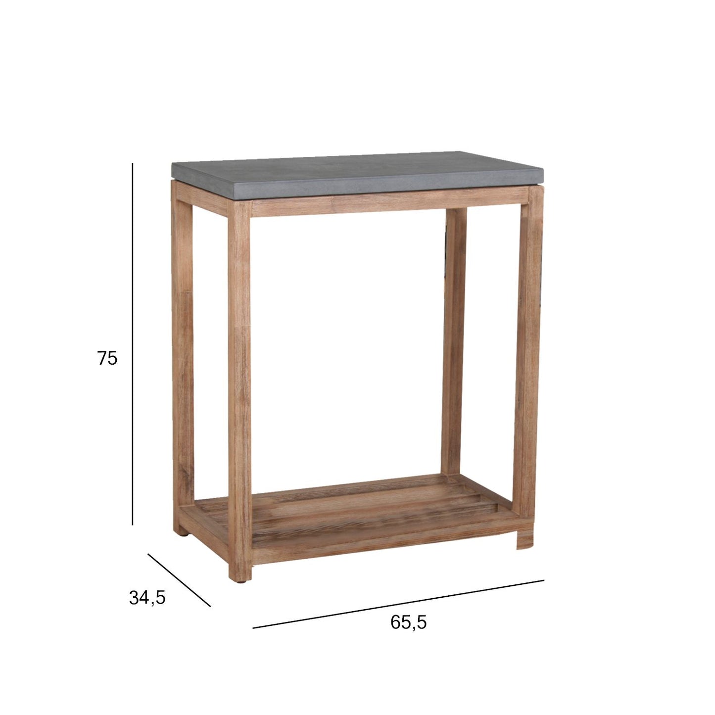 Shelf SANDSTONE 65.5x34.5xH75cm, shelves: fiber cement, color: gray, frame: acacia 