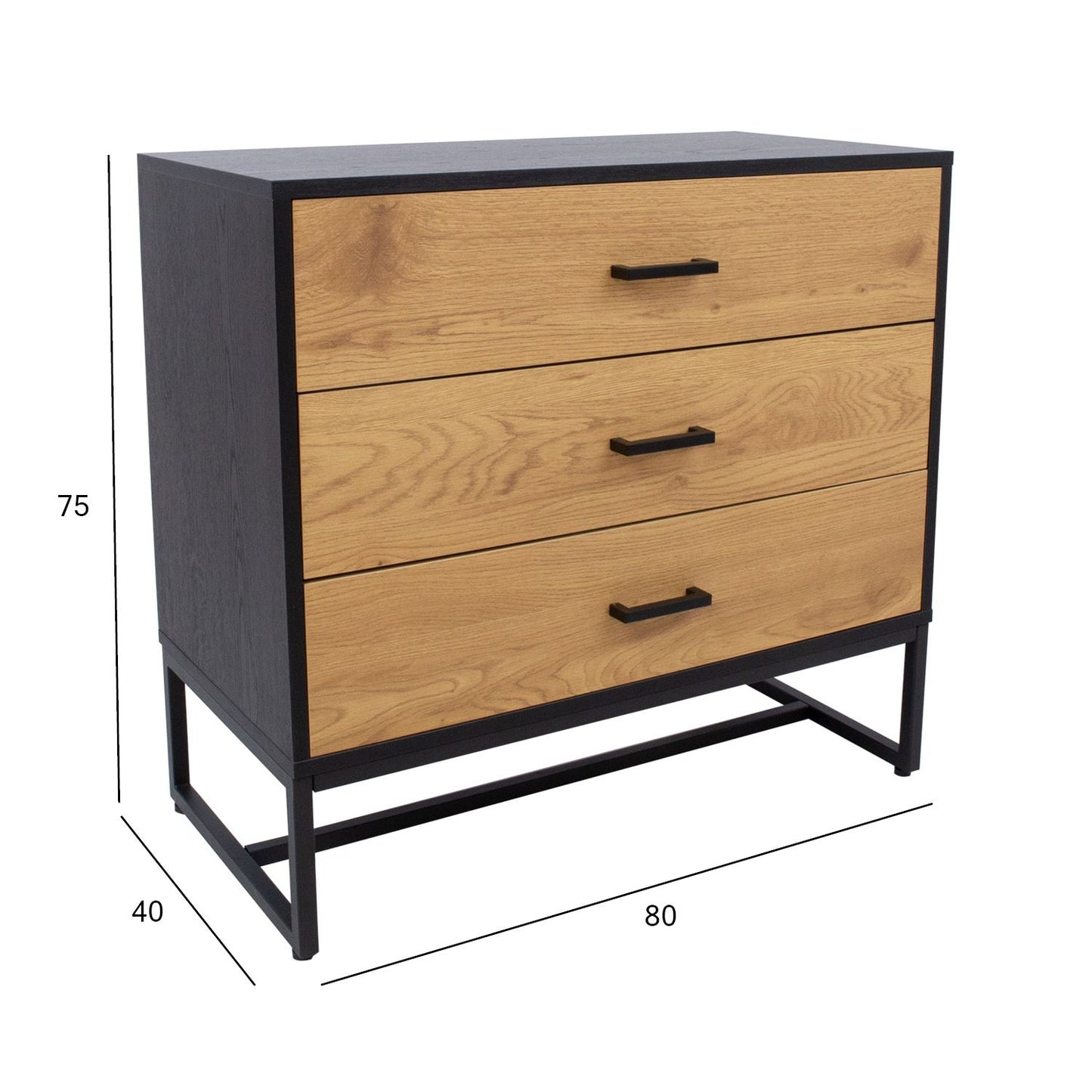 Chest of drawers AMSTERDAM 80x40xH75cm, oak/black