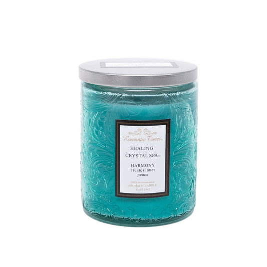 Candle in glass jar ROMANTIC TIMES, D7xH9cm, with lid, blue (fragrance - HEALING CRYSTAL SPA) 