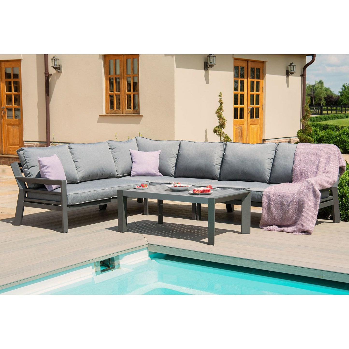 Garden furniture set TOMSON table and corner sofa / Dark grey