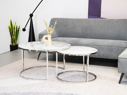 Coffee table ATLANTA B WHITE MARBLE EFFECT / CHROME (SET)