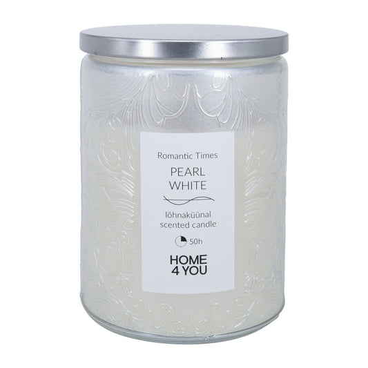 Candle in glass jar ROMANTIC TIMES H11cm, pearl white