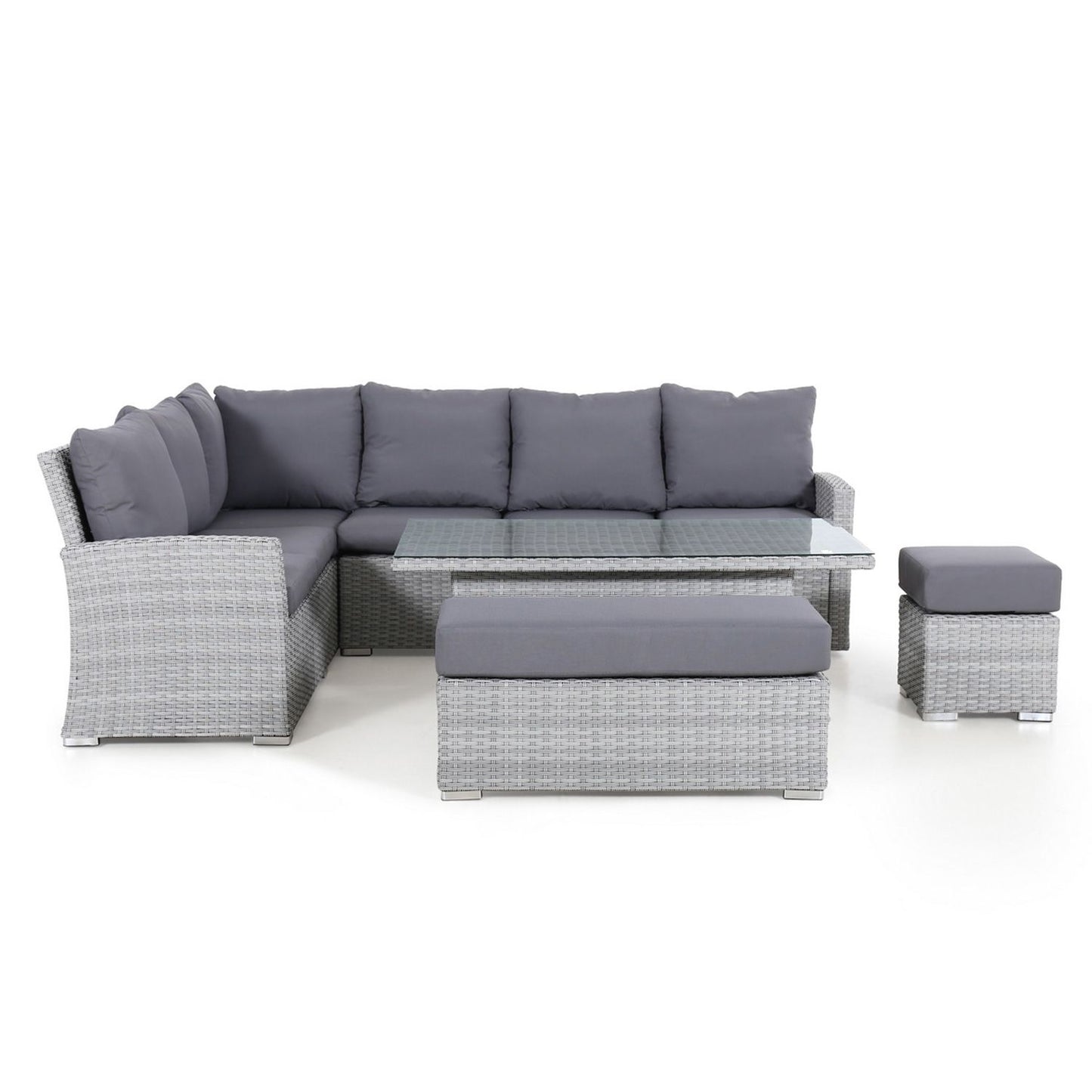 Garden furniture set ASCOT corner sofa, table and 2 poufs, gray 