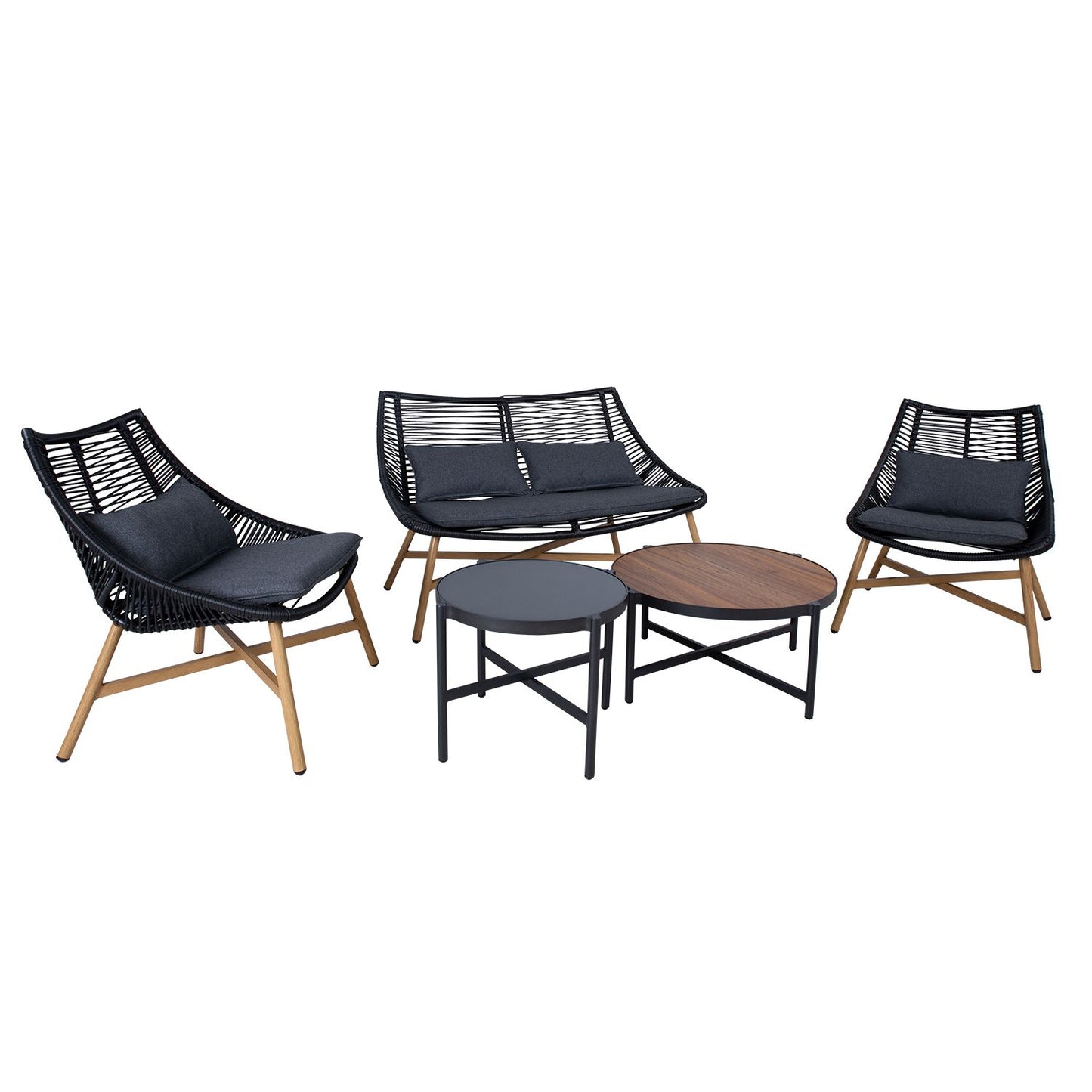 Garden furniture set HELSINKI 2 tables, sofa, 2 chairs / Black