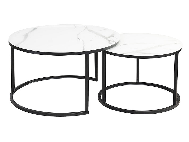 Coffee table ATLANTA C WHITE MATTE MARBLE EFFECT / BLACK MATTE (SET)