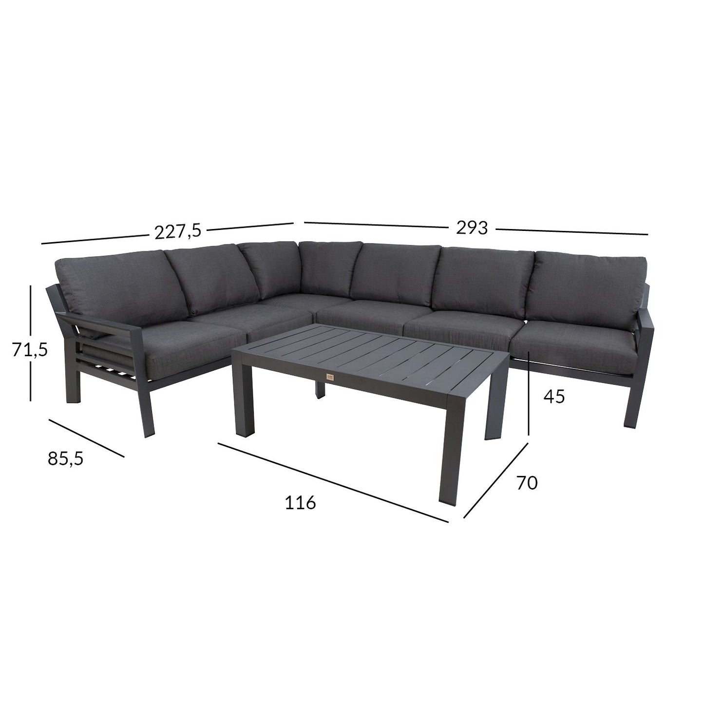 Garden furniture set TOMSON table and corner sofa / Dark grey