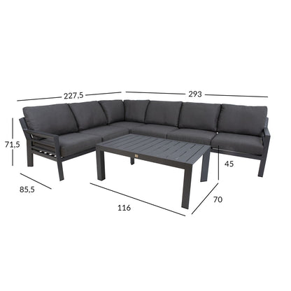 Garden furniture set TOMSON table and corner sofa / Dark grey