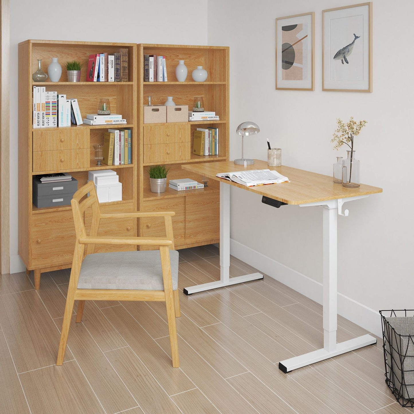 Desk ERGO with 1 motor 120x60xH73-121cm, white/oak 