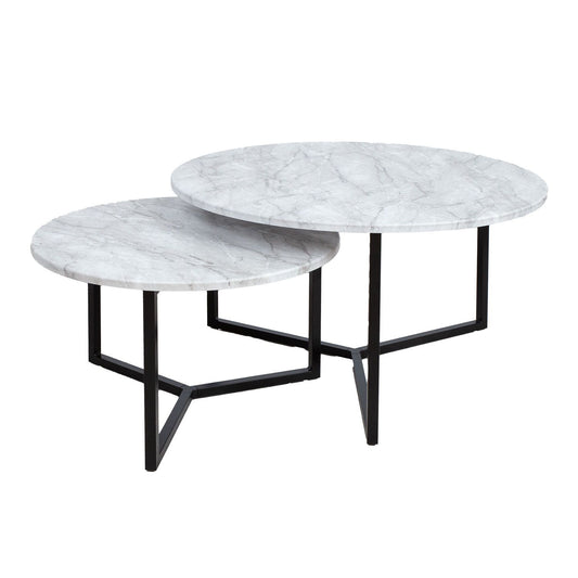 Coffee table AKIRA set of 2 pieces D80xH45cm, D60xH37cm, light gray