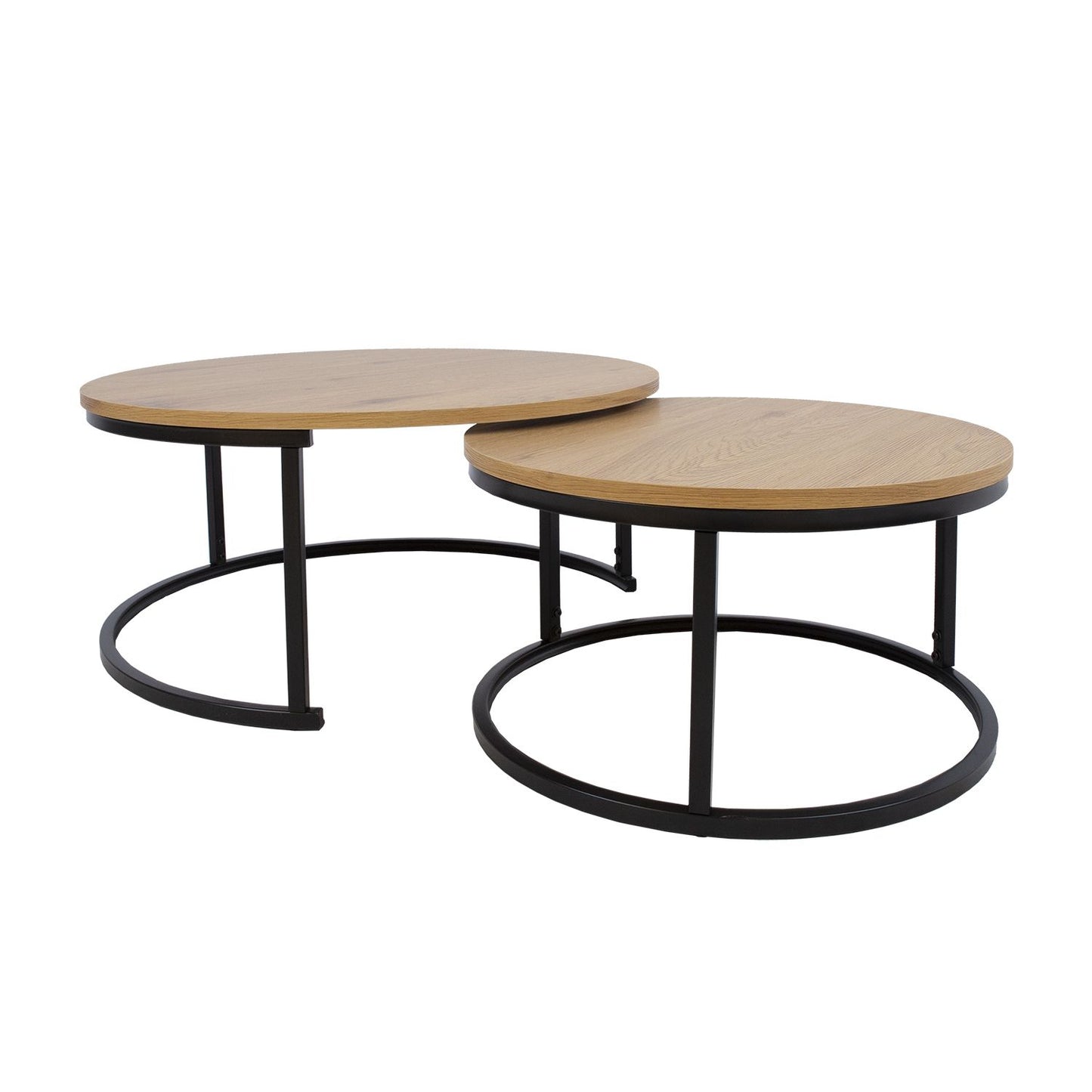 Coffee tables BRITU 2pcs, D60xH32cm, D80xH35cm, light wood