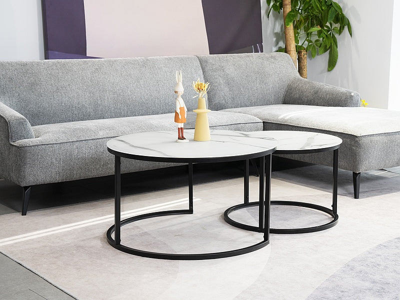 Coffee table ATLANTA C WHITE MATTE MARBLE EFFECT / BLACK MATTE (SET)