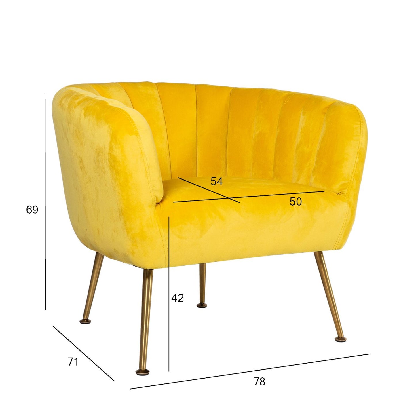 Lounge chair TUCKER 78x71x69cm, yellow 