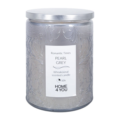 Candle in a glass jar ROMANTIC TIMES H11cm, pearl gray