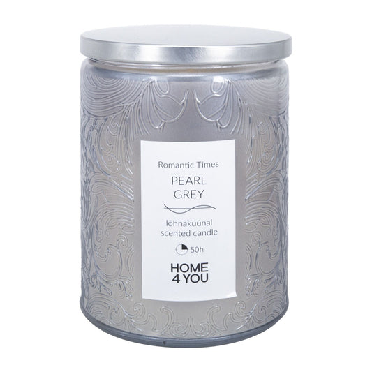 Candle in a glass jar ROMANTIC TIMES H11cm, pearl gray