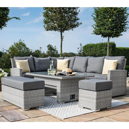 Garden furniture set ASCOT corner sofa, table and 2 poufs, gray 