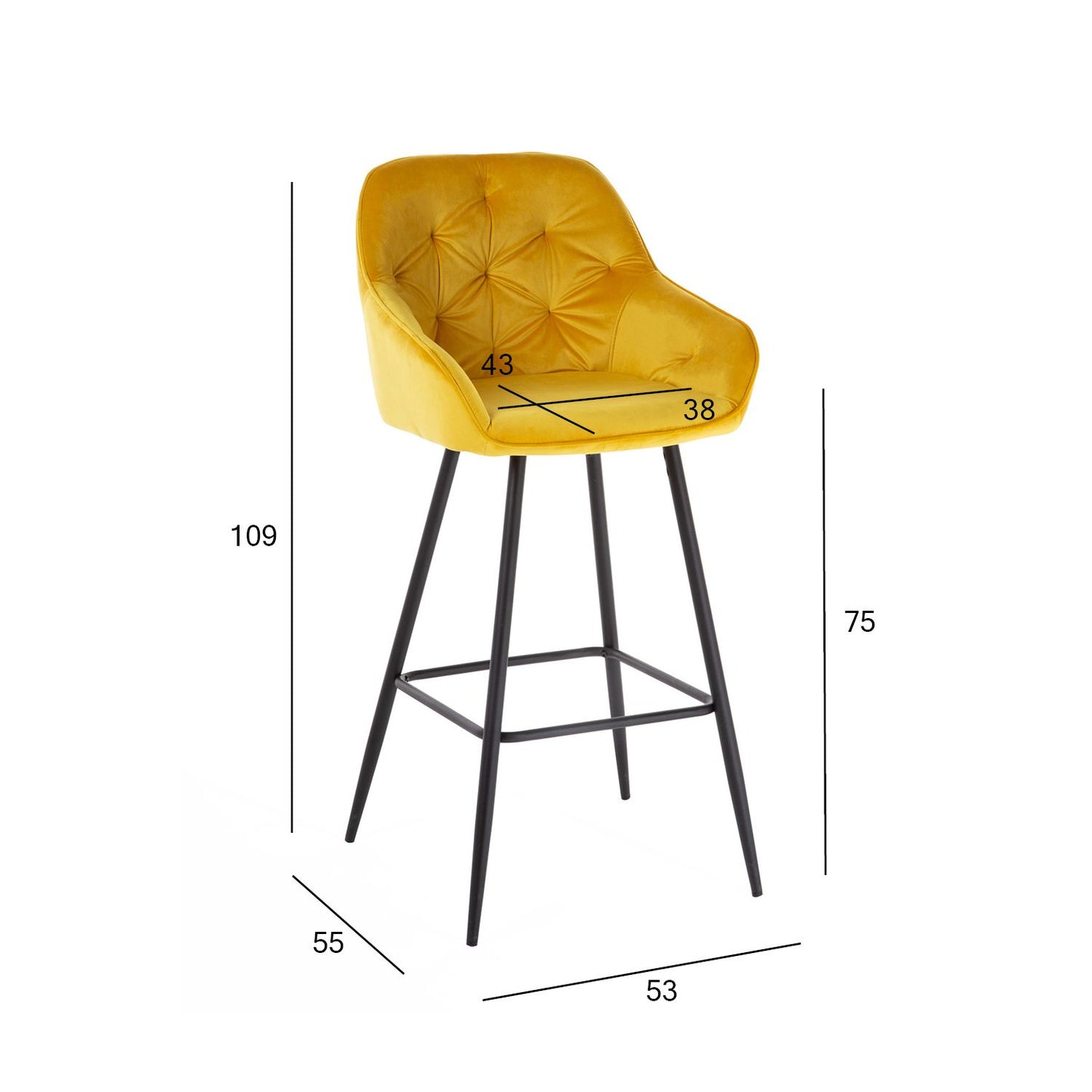 Bar stool BRITA, yellow velvet 