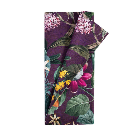 Tablecloth AMAZONIA 43x116cm, flowers/purple, 100% cotton, fabric 249