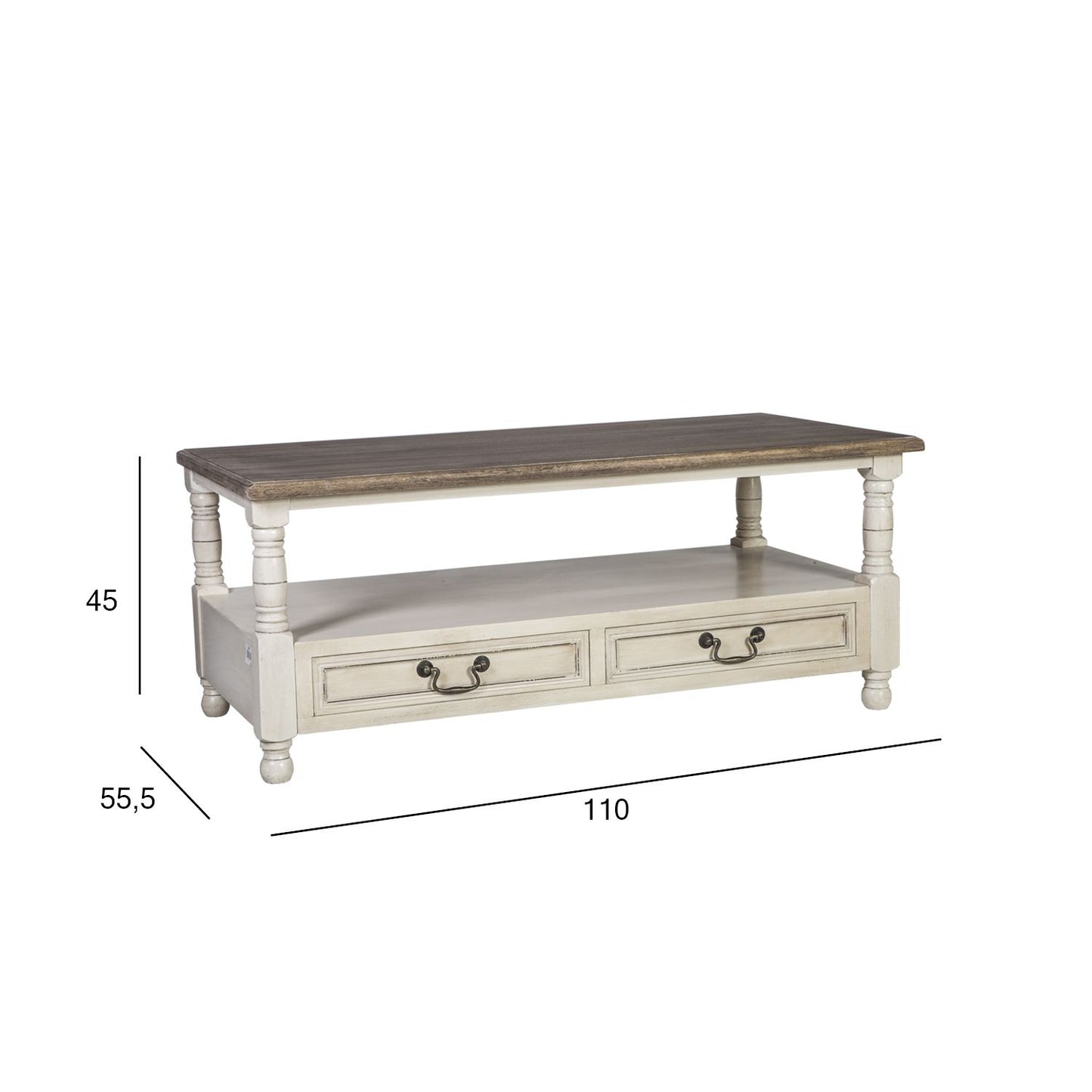 Coffee table SAMIRA NEW 110x55.5xH45cm, antique white/natural