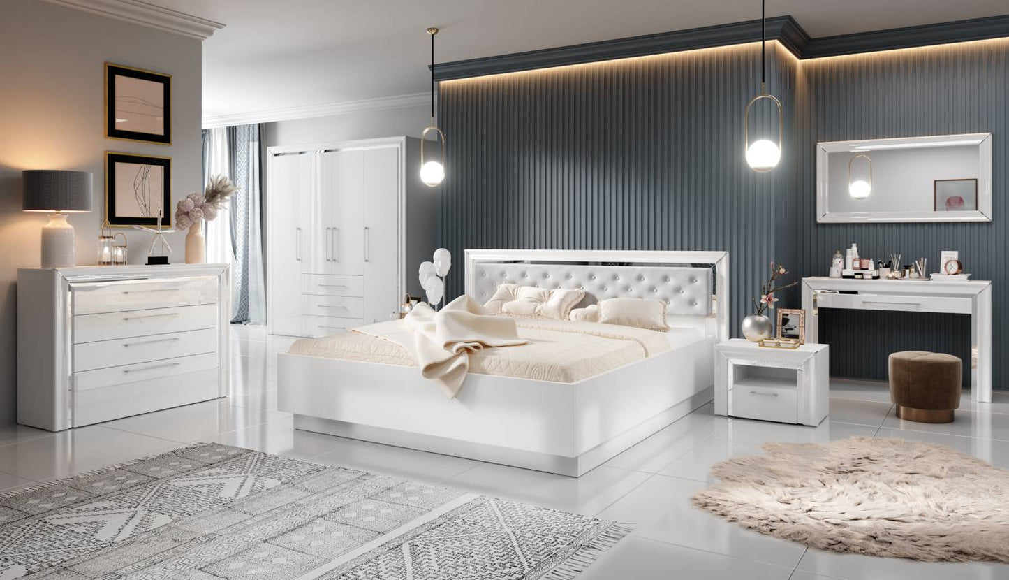 ARNO - Bed 160/200 (without frame) / white and white gloss with silver finish 