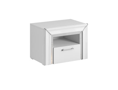 ARNO - Bedside table with 1 drawer / white and white gloss with silver finish 