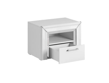 ARNO - Bedside table with 1 drawer / white and white gloss with silver finish 