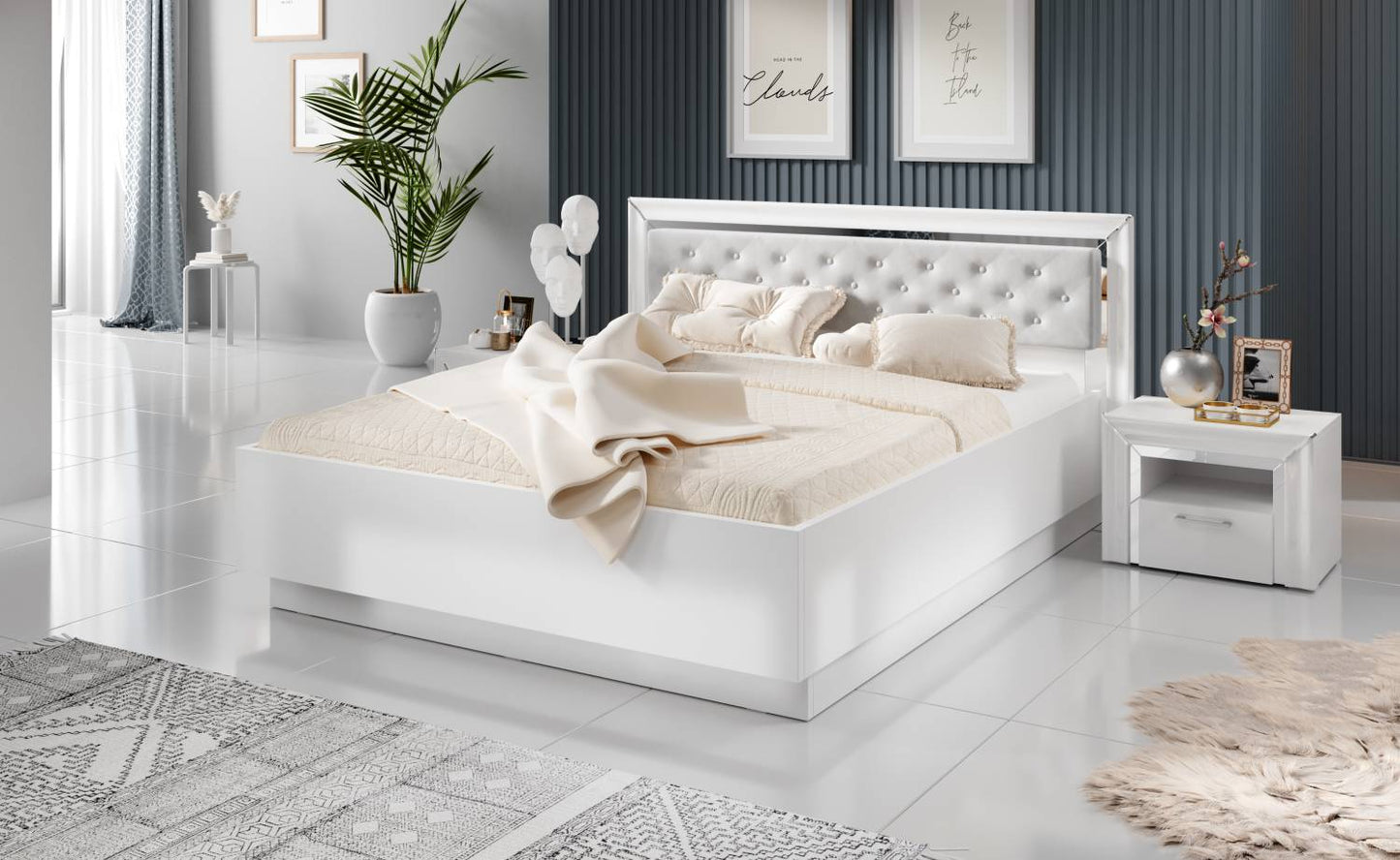 ARNO - Bed 160/200 (without frame) / white and white gloss with silver finish 