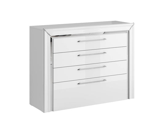 ARNO - Dresser with 4 drawers / white and white gloss with silver finish 