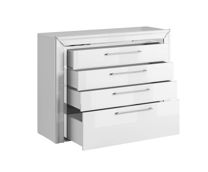 ARNO - Dresser with 4 drawers / white and white gloss with silver finish 