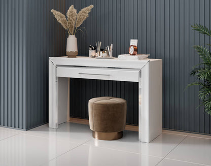 ARNO - Table with 1 drawer / white and white gloss with silver finish 