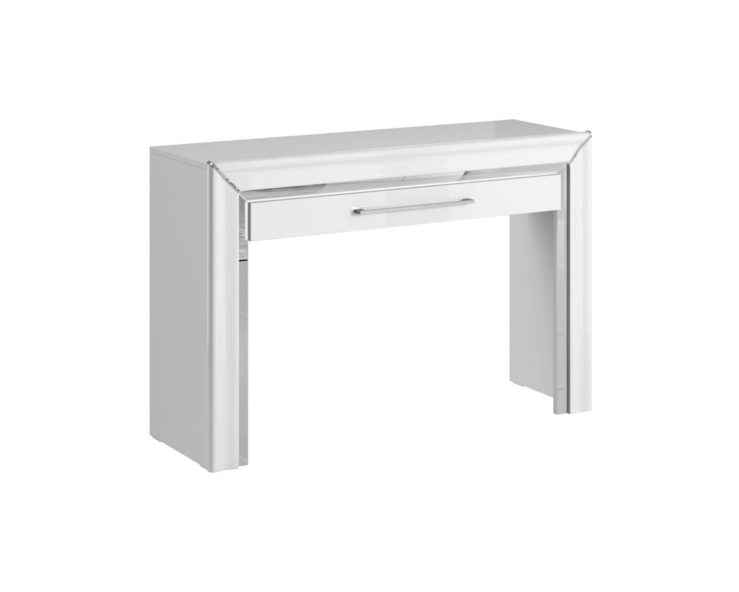 ARNO - Table with 1 drawer / white and white gloss with silver finish 