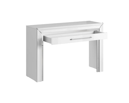 ARNO - Table with 1 drawer / white and white gloss with silver finish 