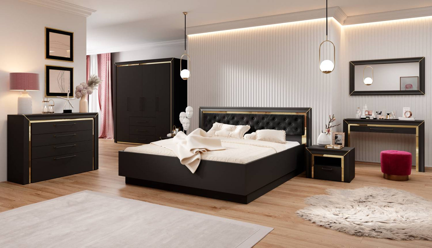 ARNO - Bed 180/200 (without frame) / black matte and gold finish 