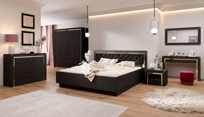 ARNO - Bed 180/200 (without frame) / black matte and gold finish 