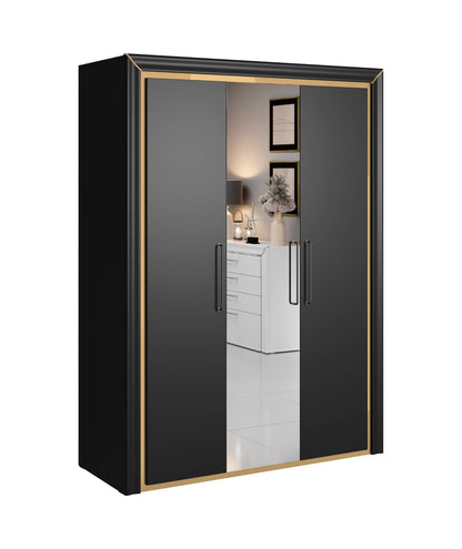 ARNO - Cabinet with 3 doors (1xmirror) / matte black and gold elements 